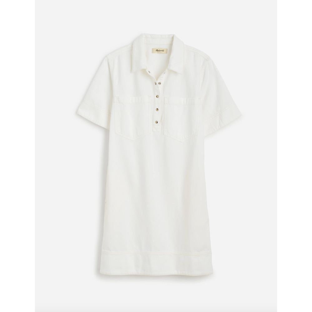 Madewell Denim Popover Dress Shift Pockets Casual Pure White Minimalist S NWT - Picture 6 of 14